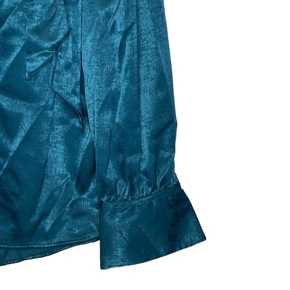 Worthington Satin Texas Teal Draped Textured Blouse Hi Neck Bow‎ Women PXXL NWT - Picture 3 of 8